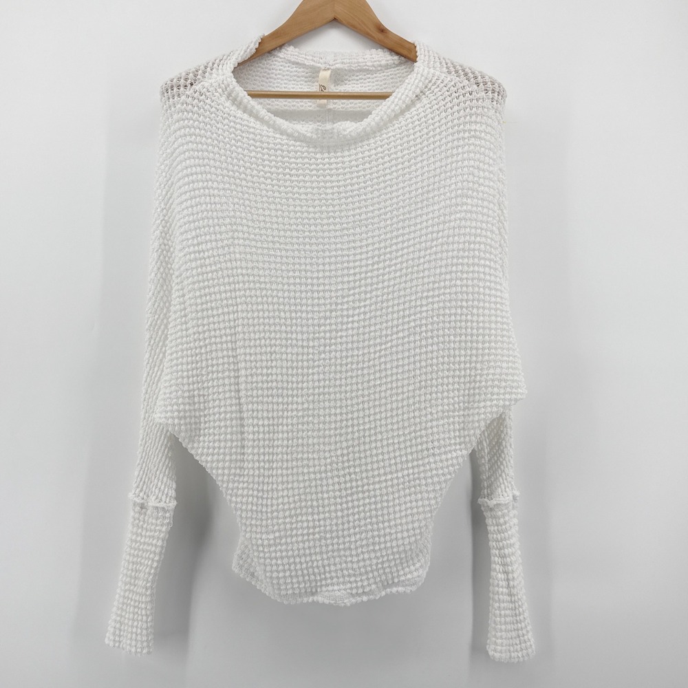 Elan White Waffle Knit Dolman Sleeve Relaxed Fit Sweater Top Women's Medium‎